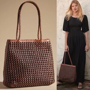 Bembien Olivia Tote Bag Sienna Brown Tan Black Woven Anthropologie Vegan Leather